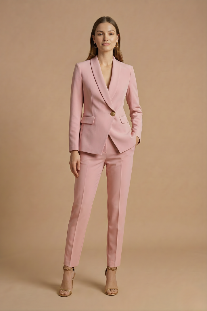 Women’s Pant Suit with Shawl Lapel Blazer and Straight-Leg Trousers
