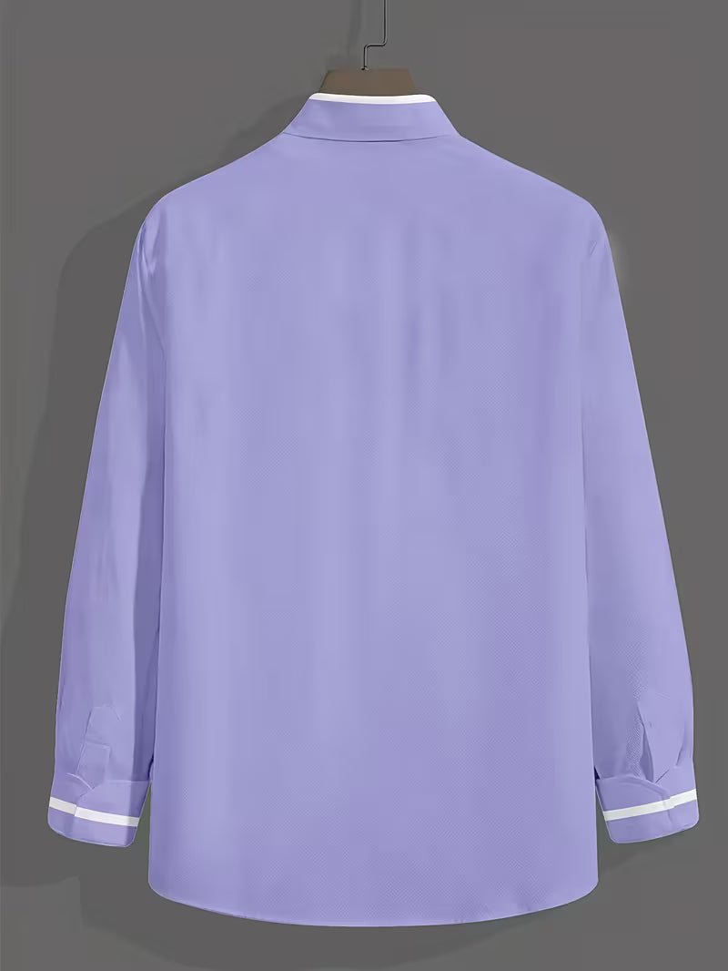 Men’s Long Sleeve Shirt with Grandad Collar and Chest Pocket