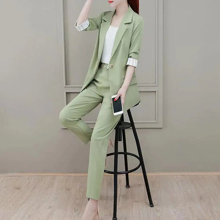 Women’s Three-Piece Blazer Set with Sleeveless Top and Tailored Trousers