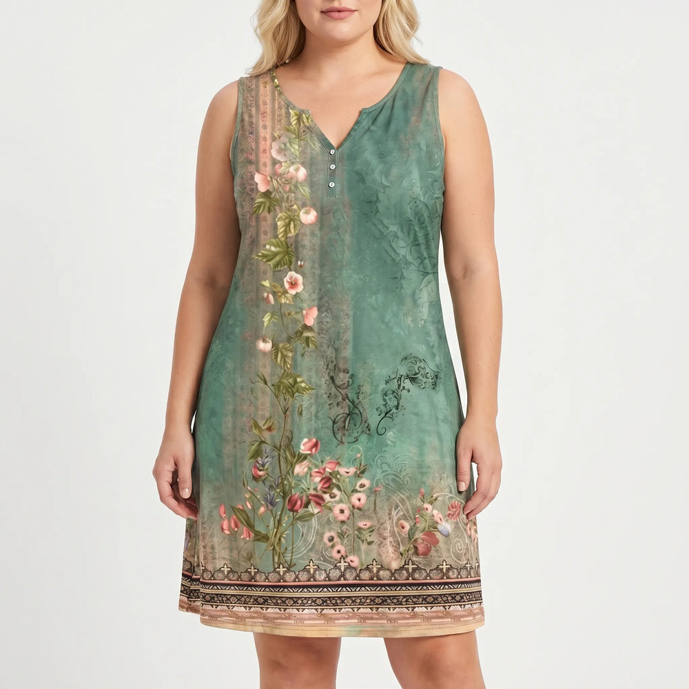 Blossante - Sleeveless Floral Print Midi Dress