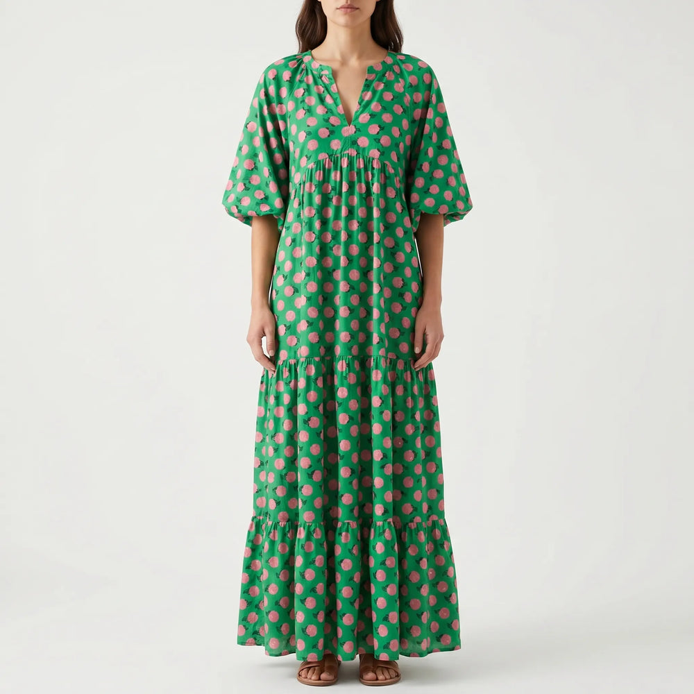 Blosswyn - Printed Midi Dress With Wide Sleeves