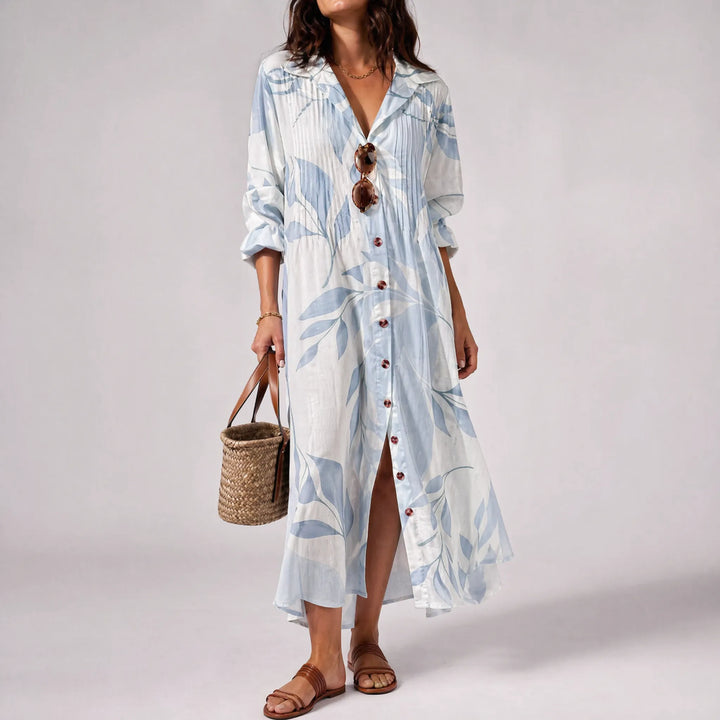 Breezara - Button-Down Botanical Dress