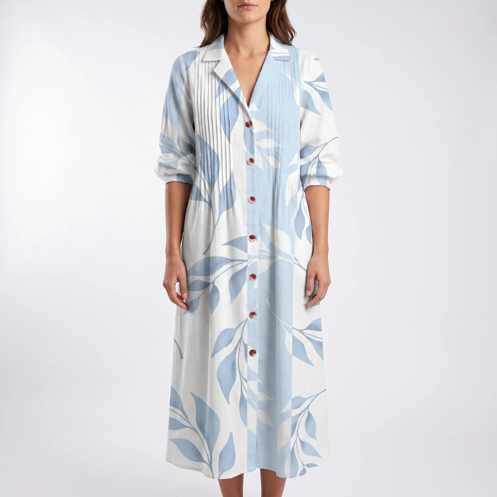 Breezara - Button-Down Botanical Dress