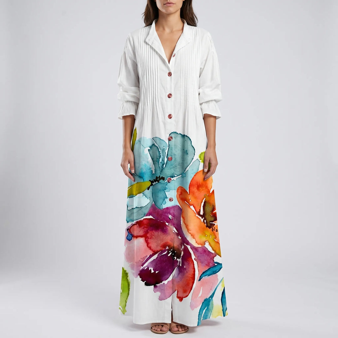 Breezara - Button-Down Botanical Dress