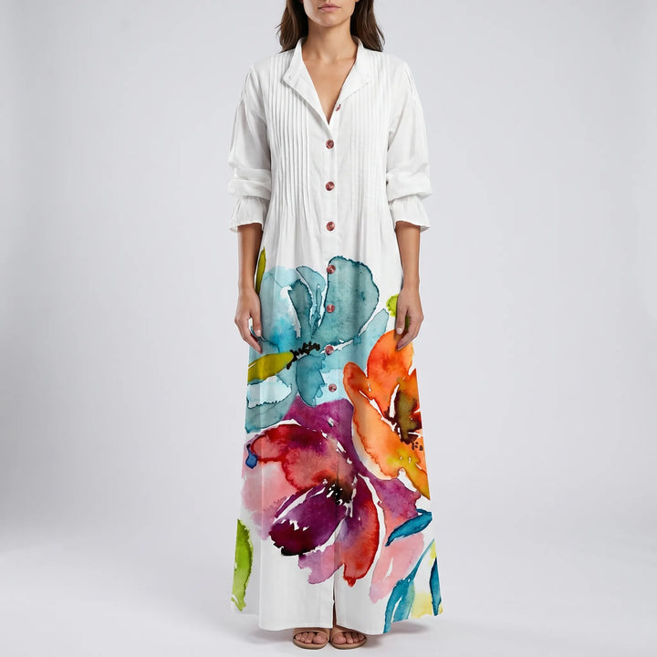 Breezara - Button-Down Botanical Dress