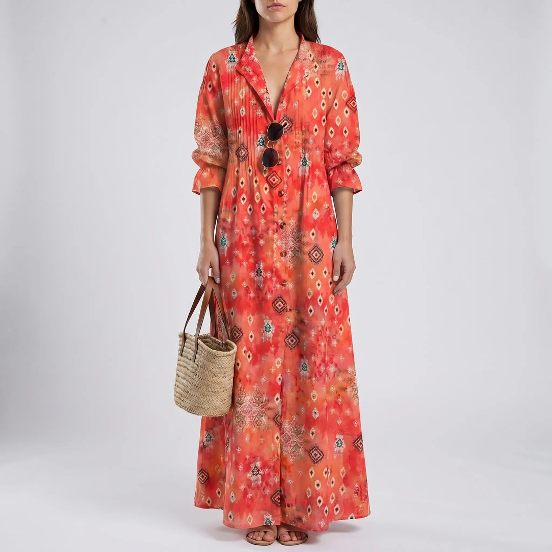 Breezara - Button-Down Botanical Dress