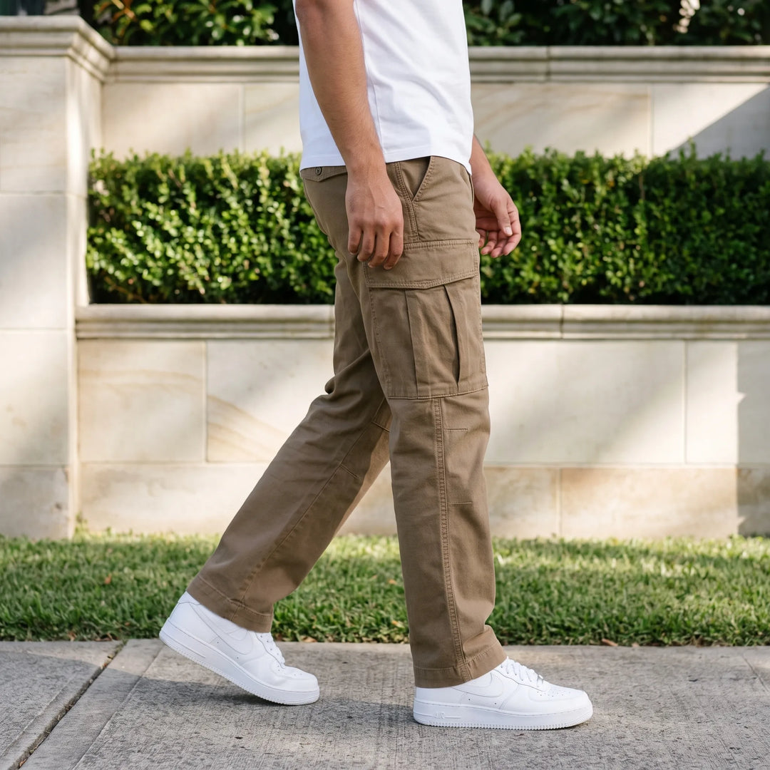 Classic Straight Leg Cargo Trousers With Side Pockets