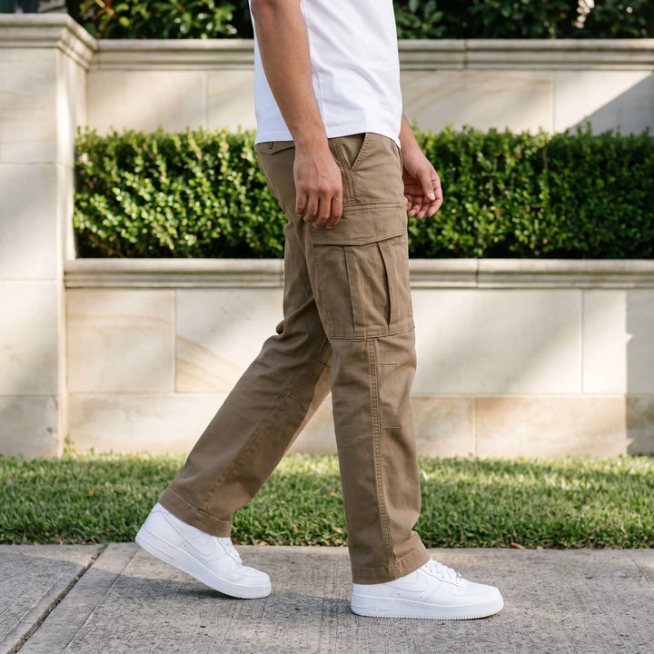 Classic Straight Leg Cargo Trousers With Side Pockets