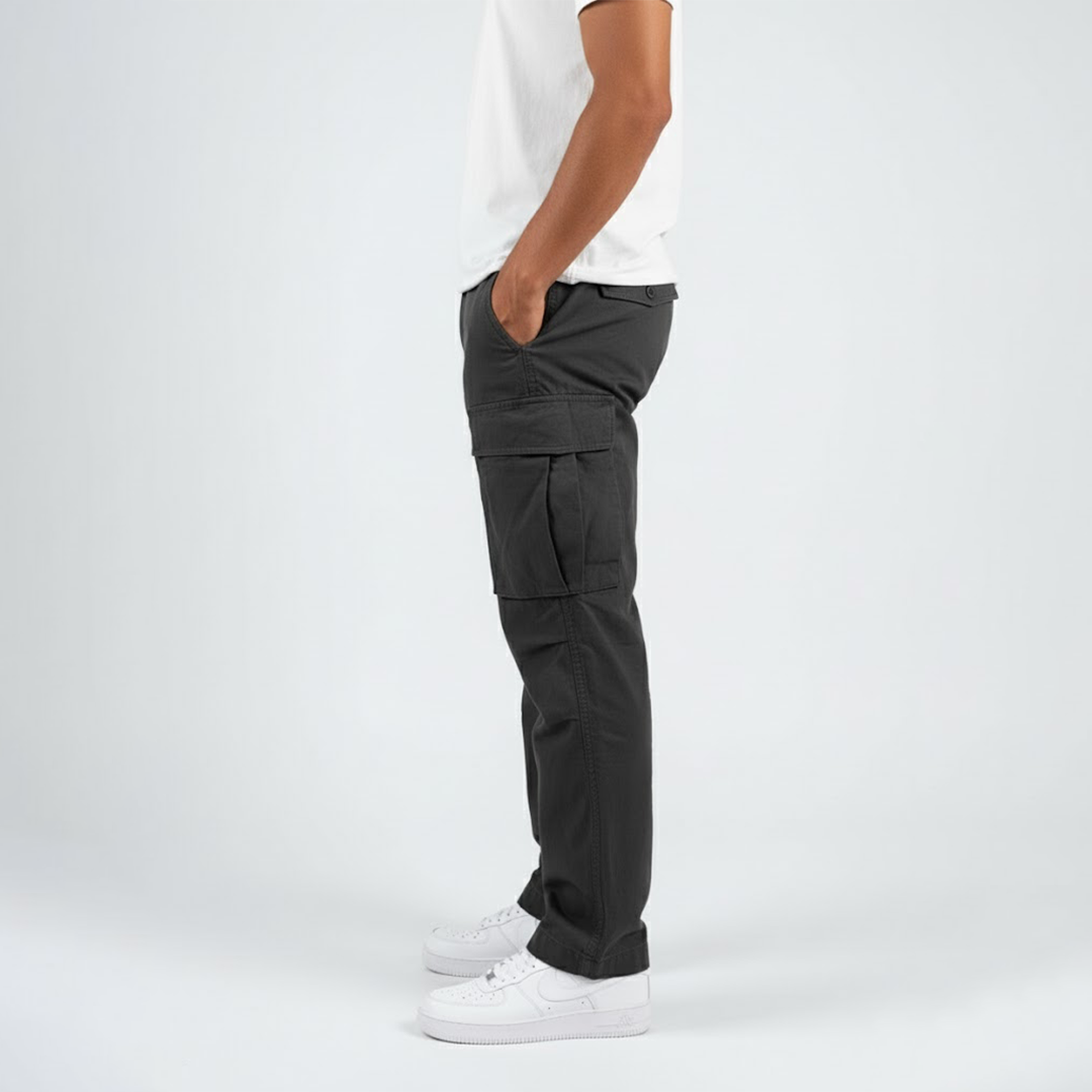 Classic Straight Leg Cargo Trousers With Side Pockets