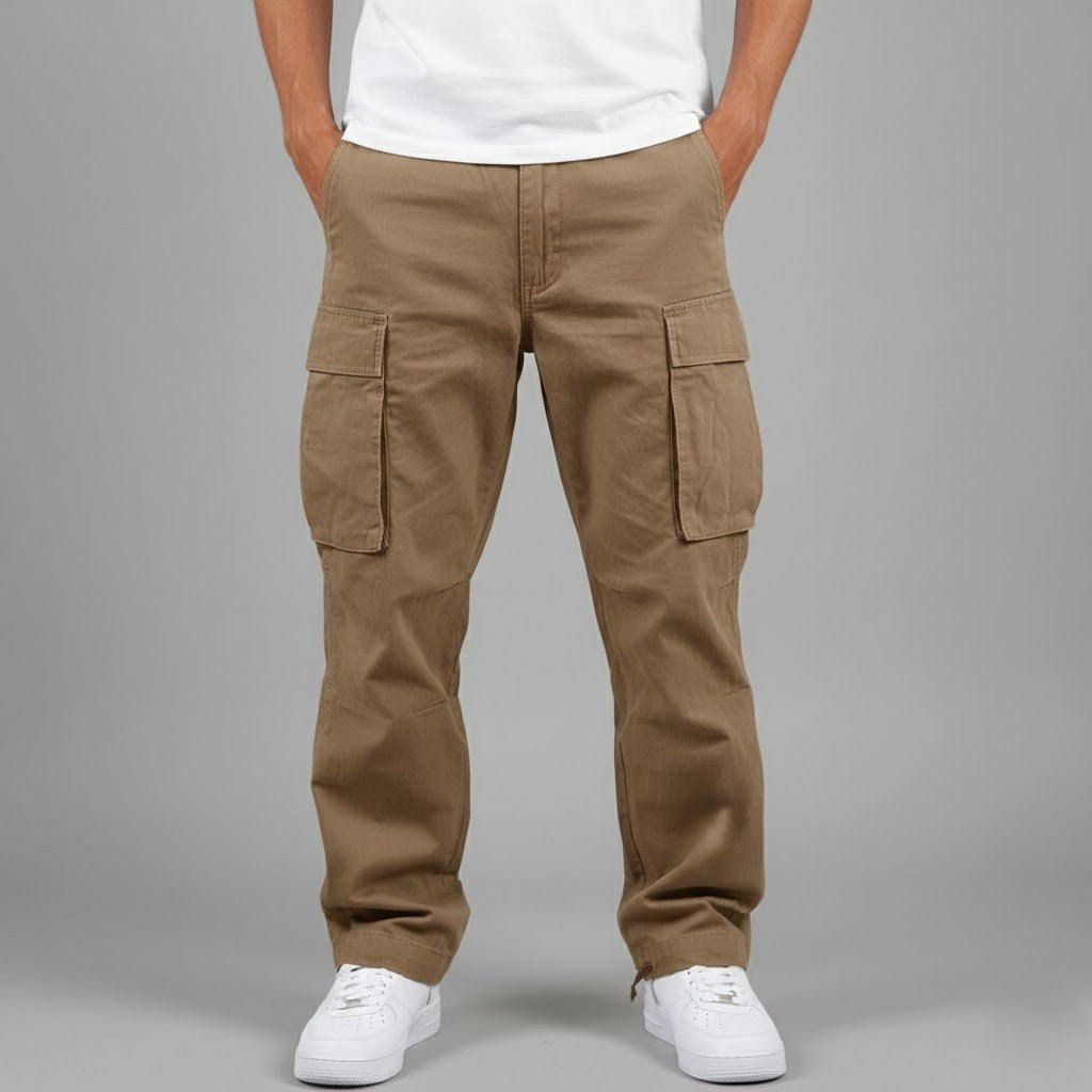 Classic Straight Leg Cargo Trousers With Side Pockets