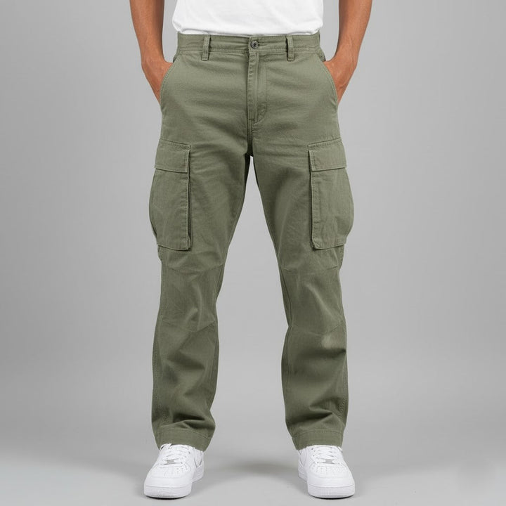 Classic Straight Leg Cargo Trousers With Side Pockets