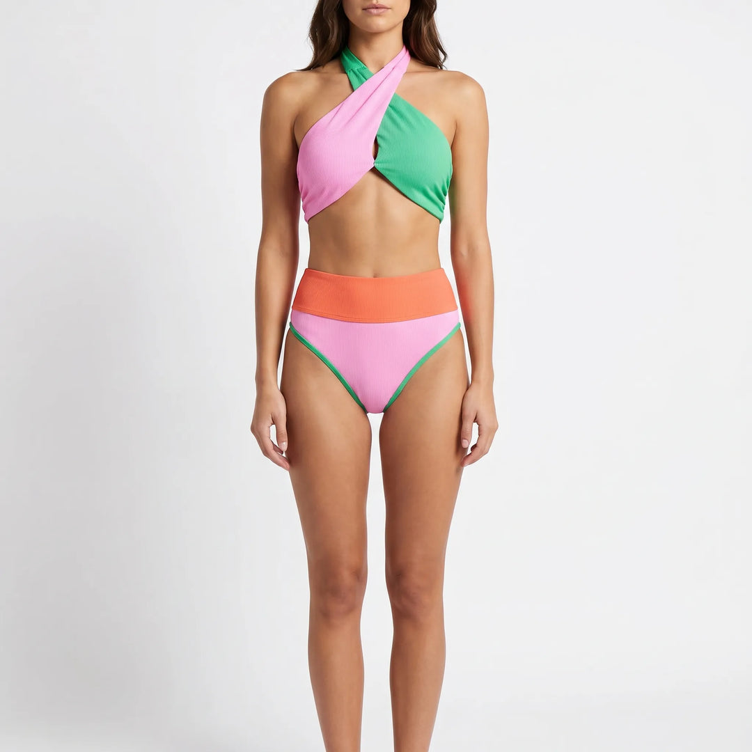 Colouriva - Colour Block Halterneck Bikini Set