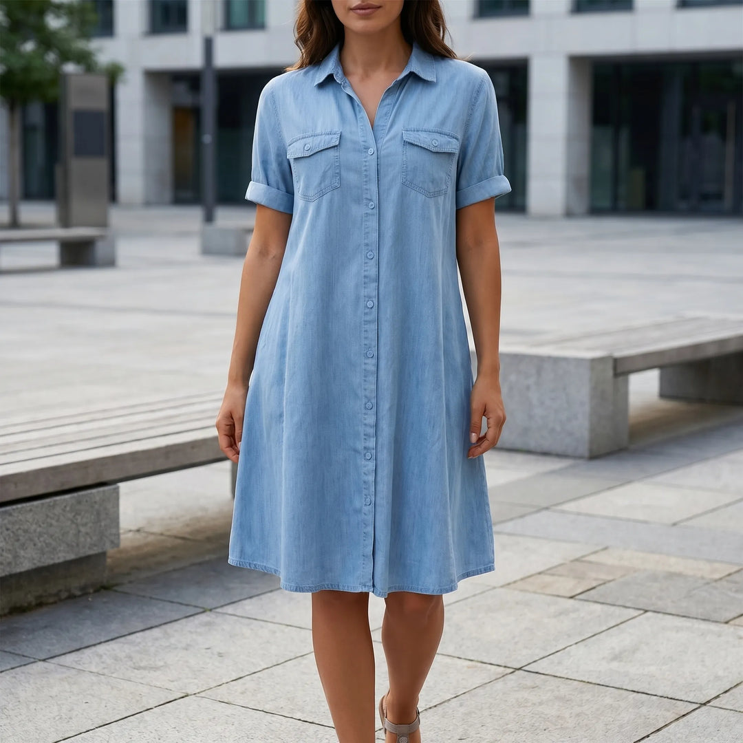 Denvara - Button-Down Denim-Look Shirt Dress