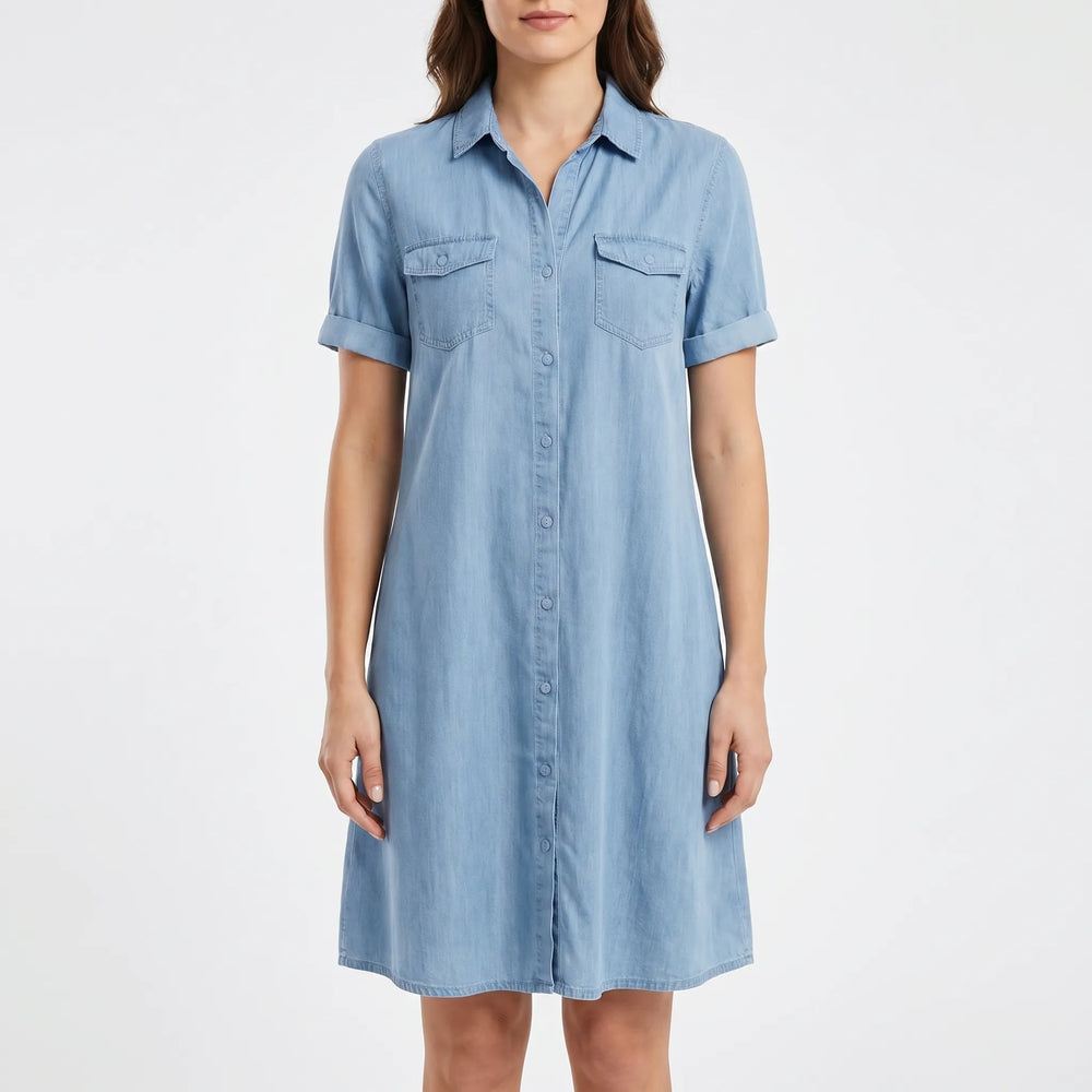 Denvara - Button-Down Denim-Look Shirt Dress