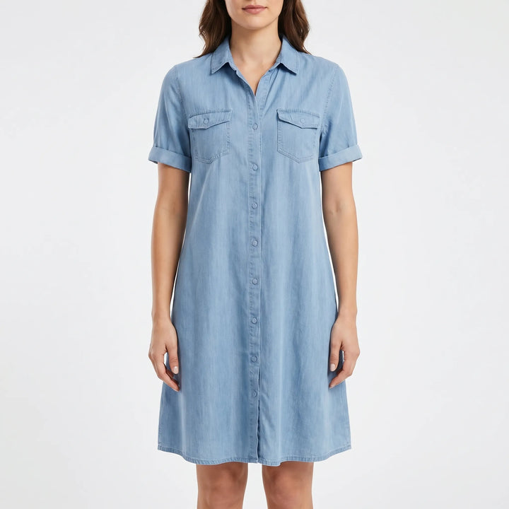 Denvara - Button-Down Denim-Look Shirt Dress