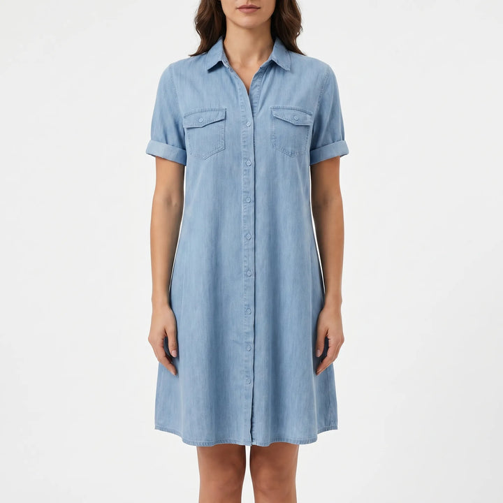 Denvara - Button-Down Denim-Look Shirt Dress