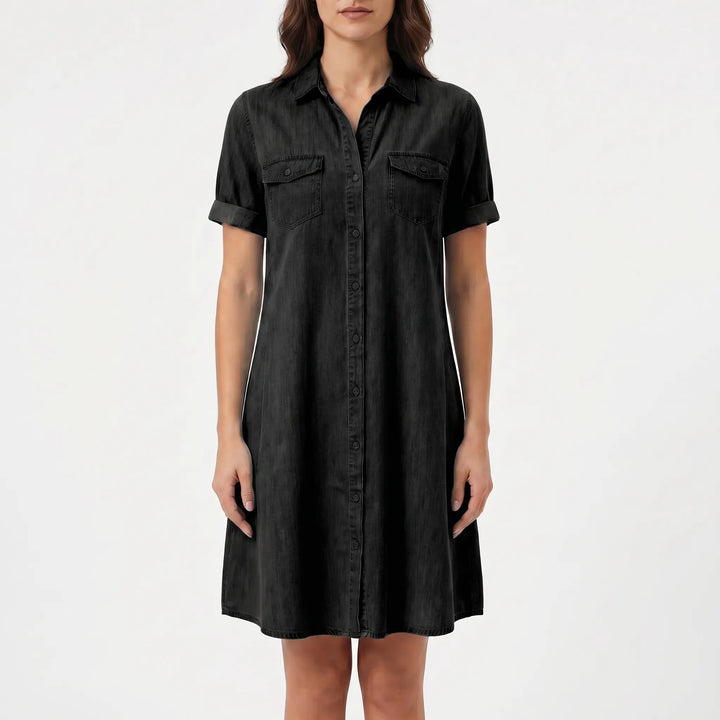 Denvara - Button-Down Denim-Look Shirt Dress