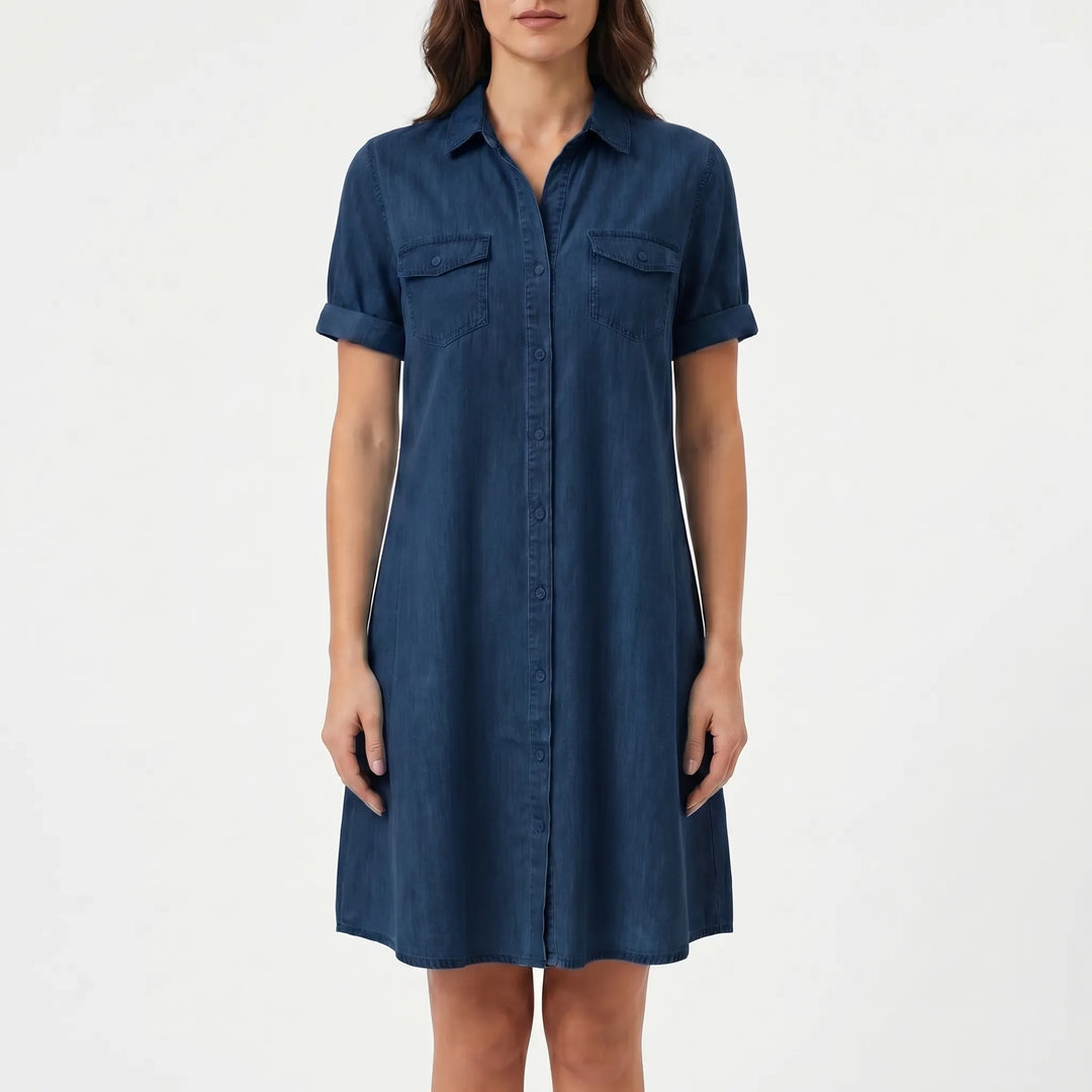 Denvara - Button-Down Denim-Look Shirt Dress