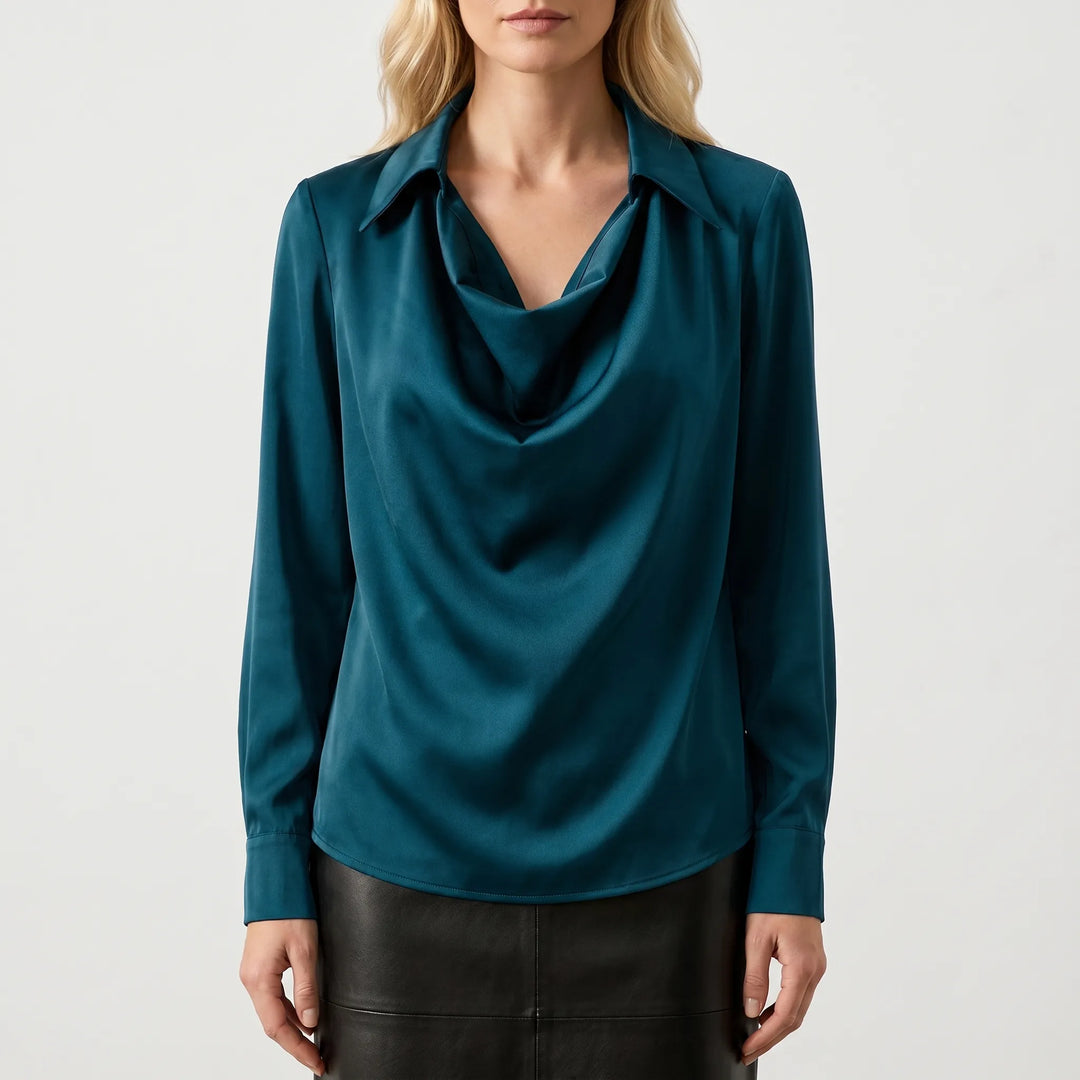 Drapella - Draped Collar Long Sleeve Blouse