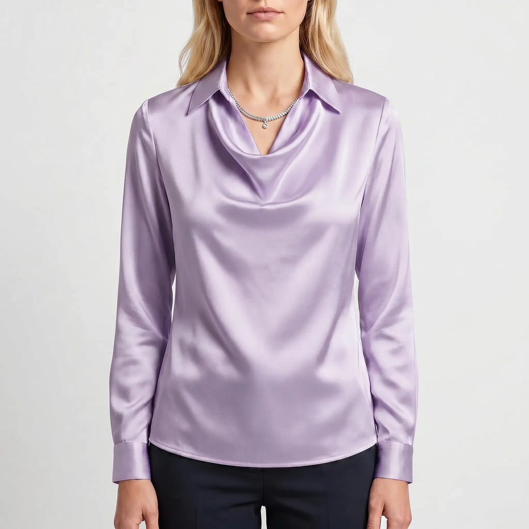 Draviela - Long Sleeve Draped Neckline Blouse