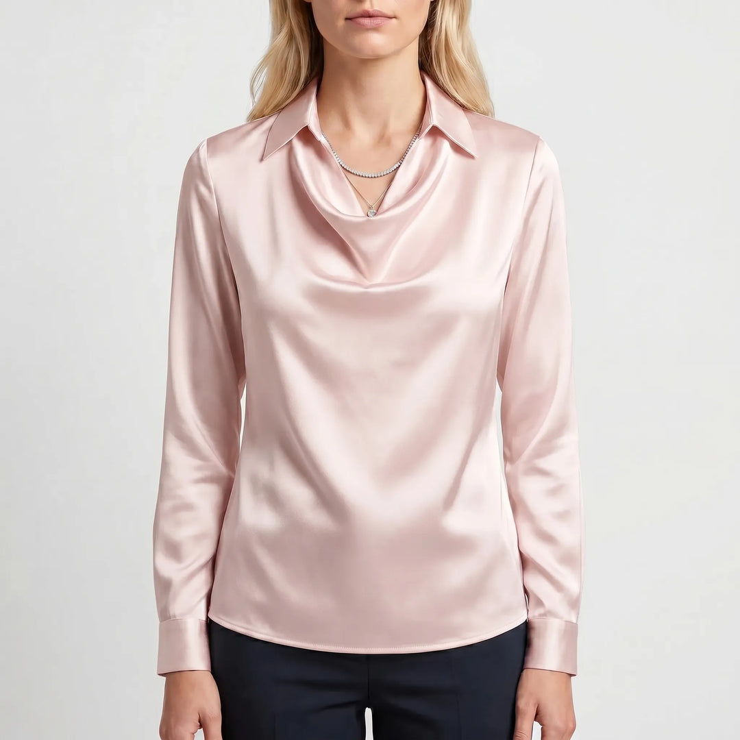 Draviela - Long Sleeve Draped Neckline Blouse