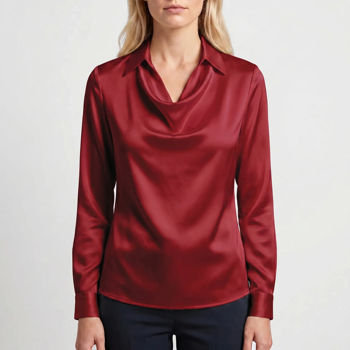 Draviela - Long Sleeve Draped Neckline Blouse