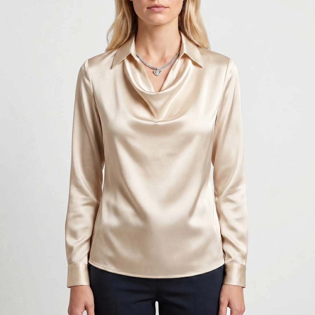 Draviela - Long Sleeve Draped Neckline Blouse