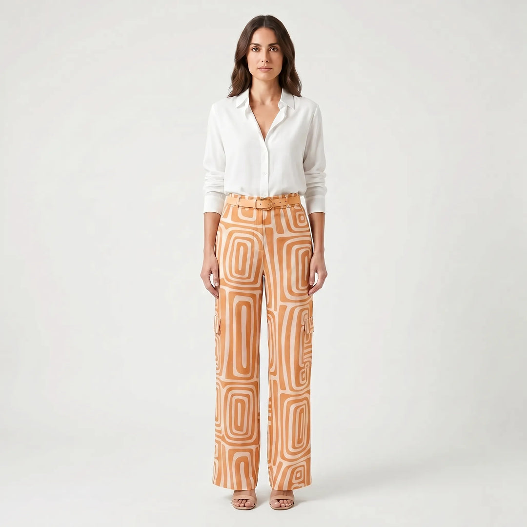 Elyvara - Flowing Shirt And Patterned Trouser Set