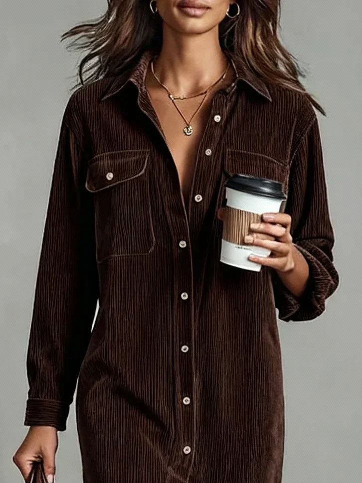 Fleurelle - Long-Sleeve Ribbed Shirt Dress