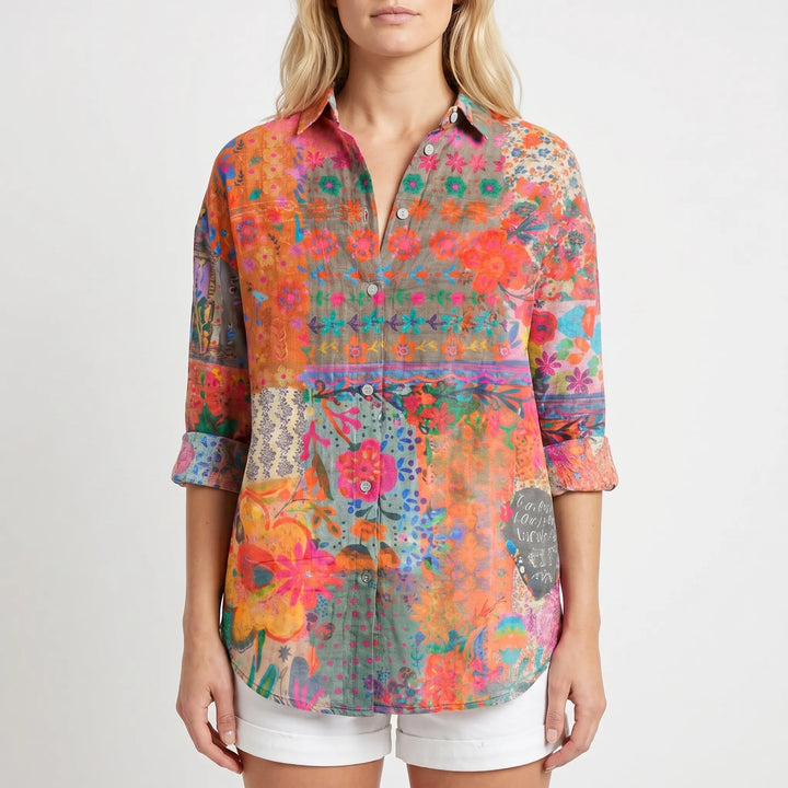Floravio - Vintage Floral Print Button-Up Shirt