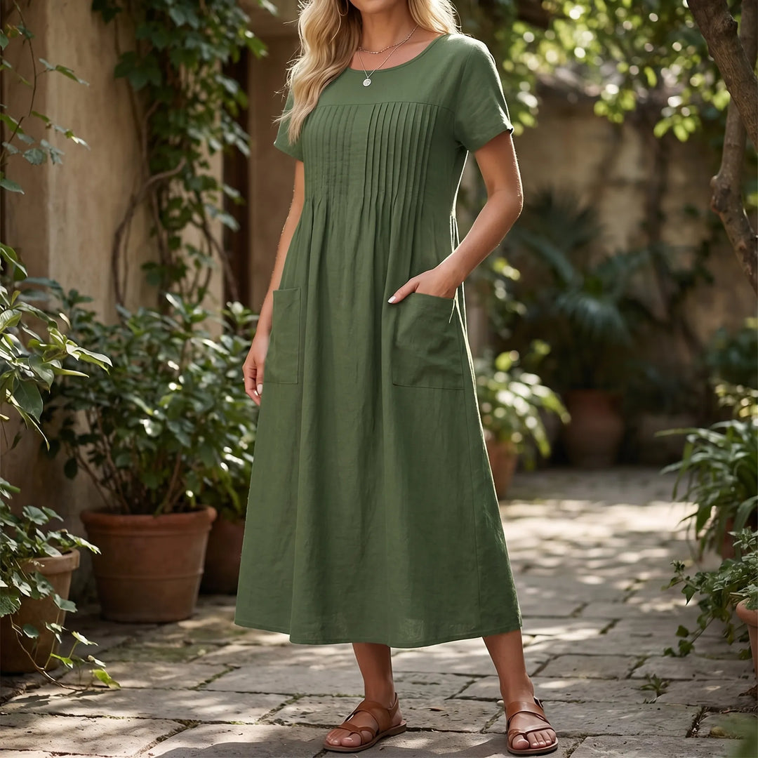 Florelle - Short Sleeve Midi Dress With Pockets