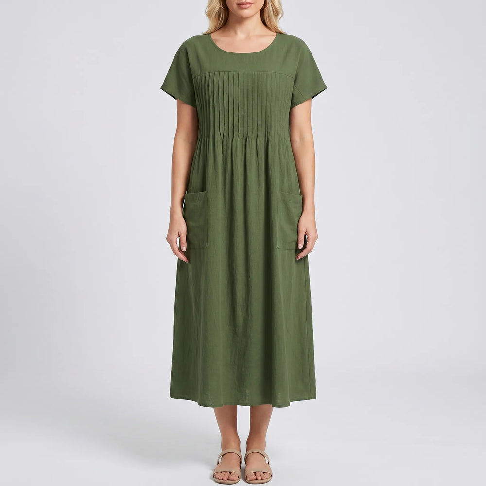 Florelle - Short Sleeve Midi Dress With Pockets