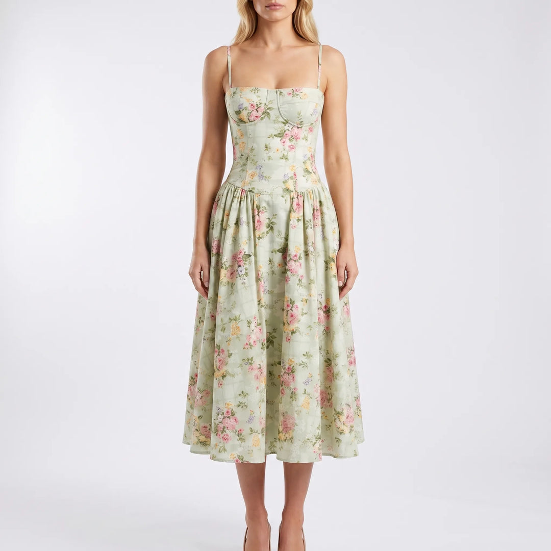 Floriven - Floral Print Sleeveless Midi Dress