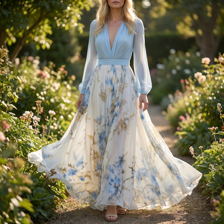 Florvelle - Floral Print Long-Sleeve Maxi Dress