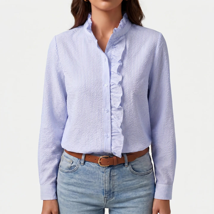 Frillova - Ruffled Front Button-Up Work Blouse