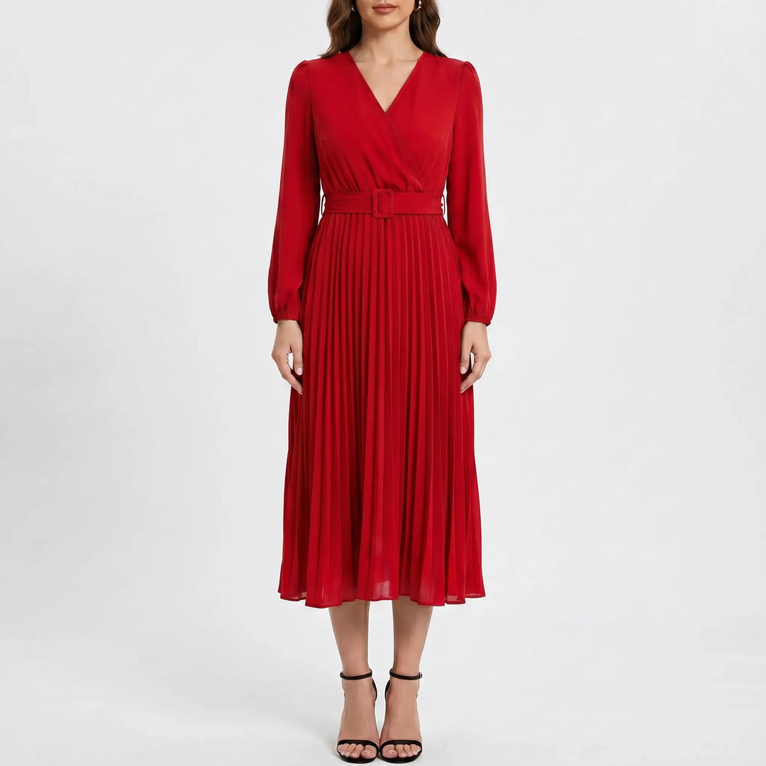 Gracella - Long Sleeve Pleated Midi Dress