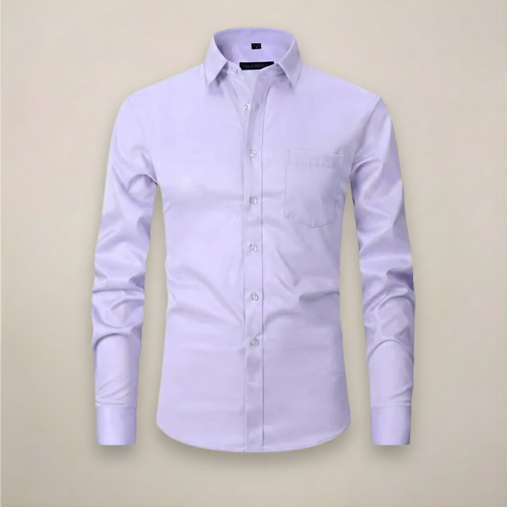 Men’s Long-Sleeved Shirt with Button Closure and Point Collar