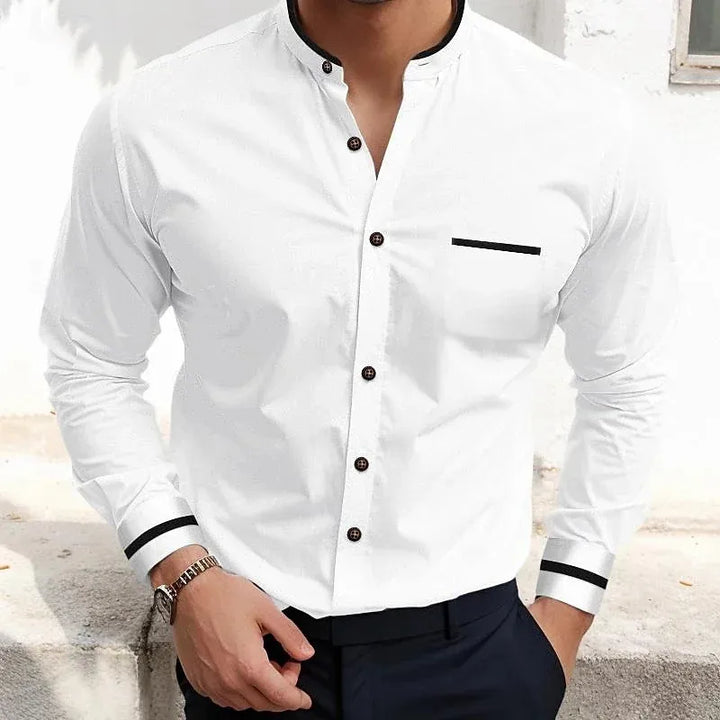 Kempto Men’s Long Sleeve Shirt - Grandad Collar Shirt Suit Layer With Chest Pocket