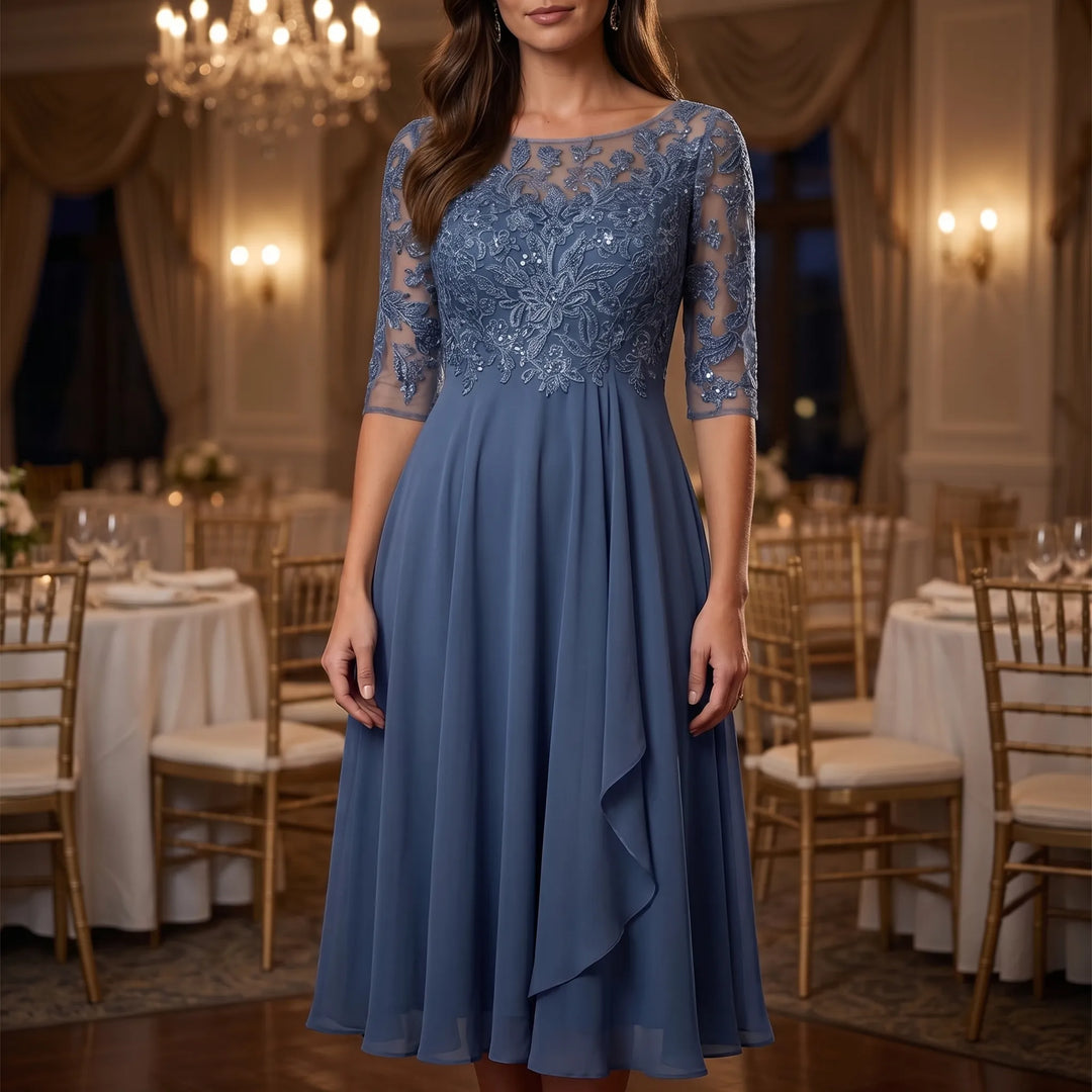 Lacevelle - Floral Lace Bodice Midi Dress