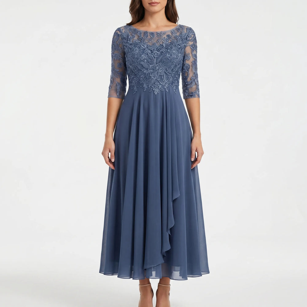 Lacevelle - Floral Lace Bodice Midi Dress