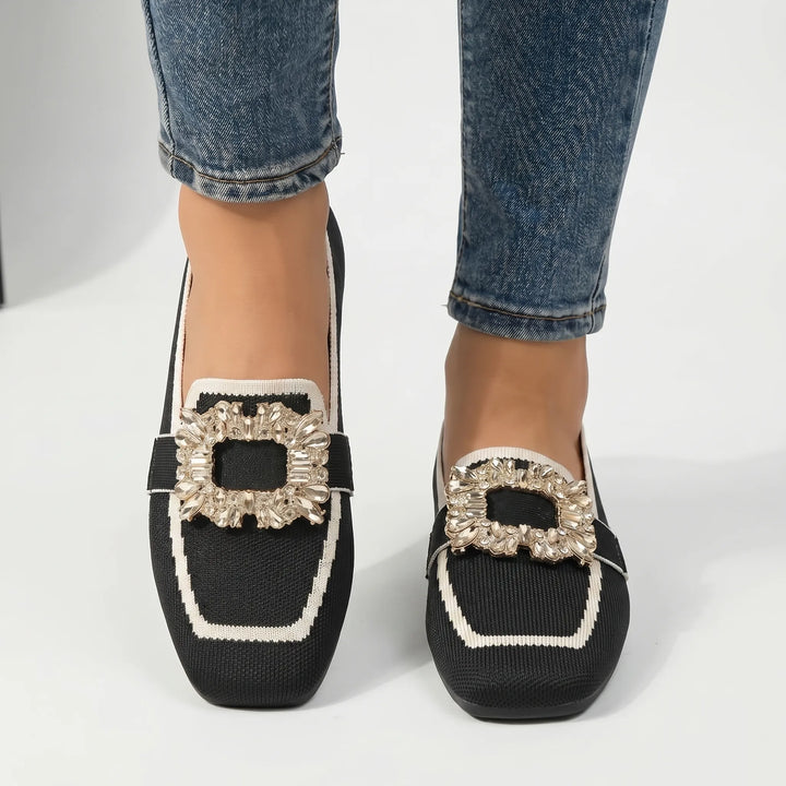 Loavelux - Embellished Buckle Flat Loafer