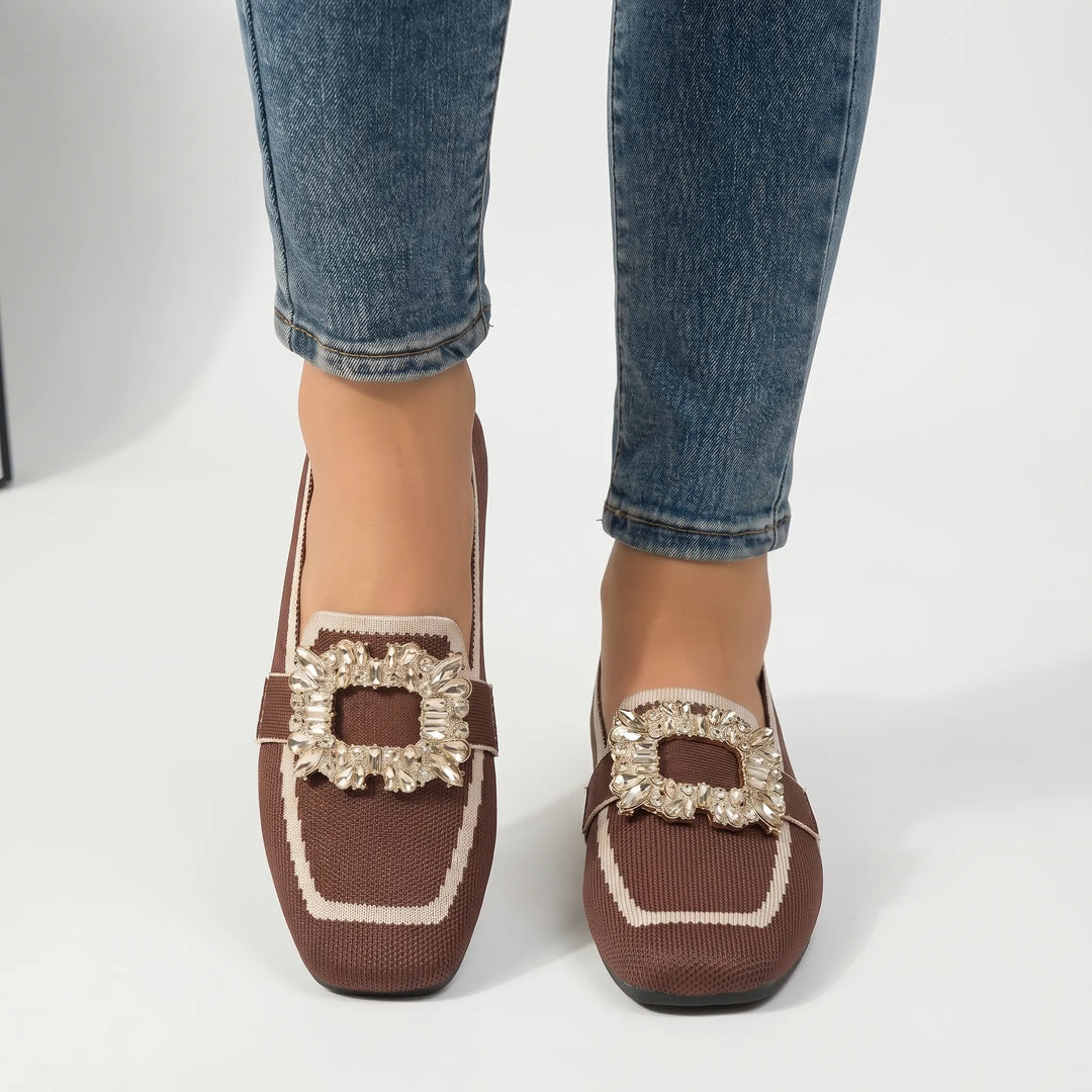 Loavelux - Embellished Buckle Flat Loafer