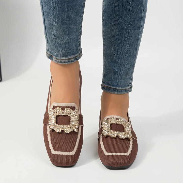 Loavelux - Embellished Buckle Flat Loafer