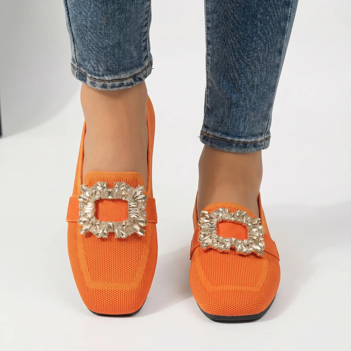 Loavelux - Embellished Buckle Flat Loafer