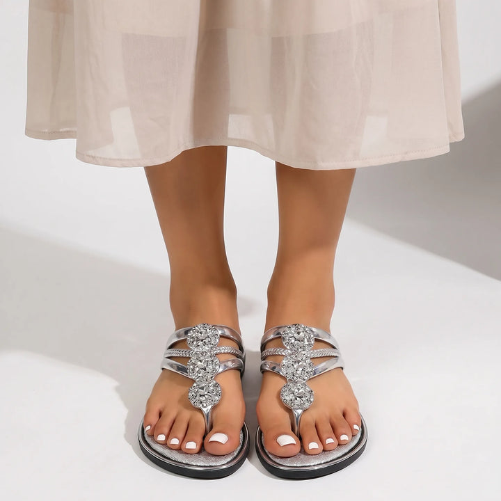 Lumina - Embellished Flat T-Strap Sandals
