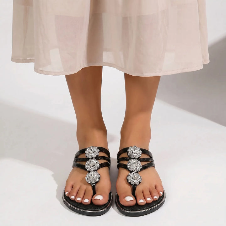 Lumina - Embellished Flat T-Strap Sandals