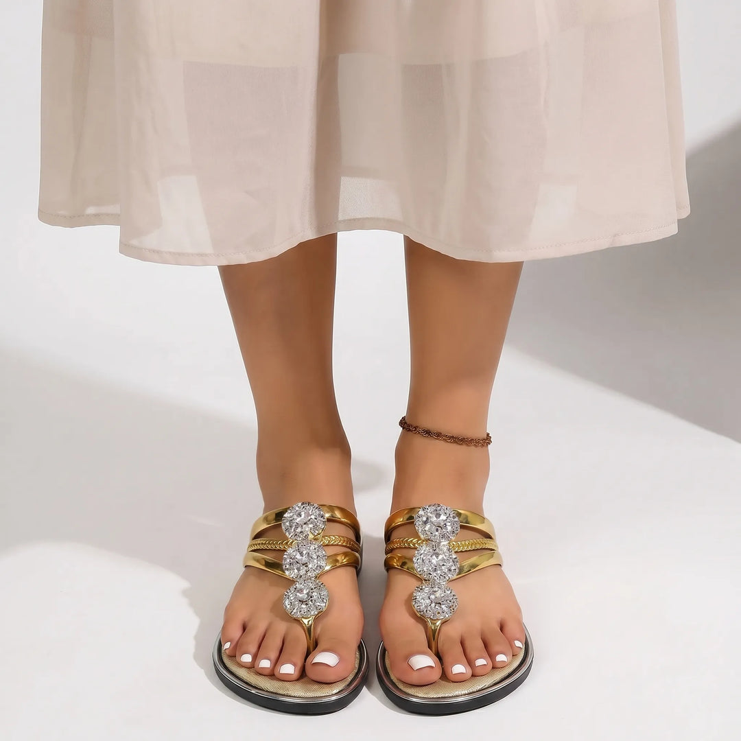 Lumina - Embellished Flat T-Strap Sandals
