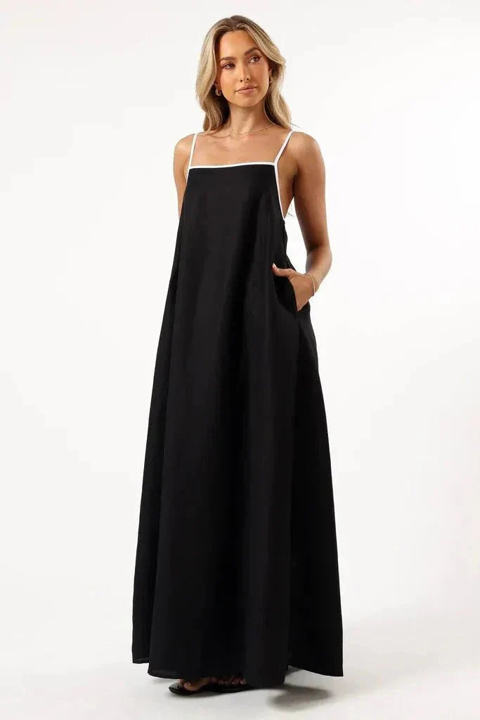 Women’s A-line Dress with Suspender Straps and Maxi Length