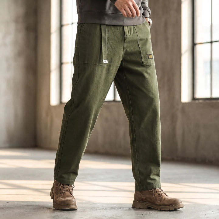 Men’s Baggy Cargo Trousers With Flap Pockets And Drawstring Waist