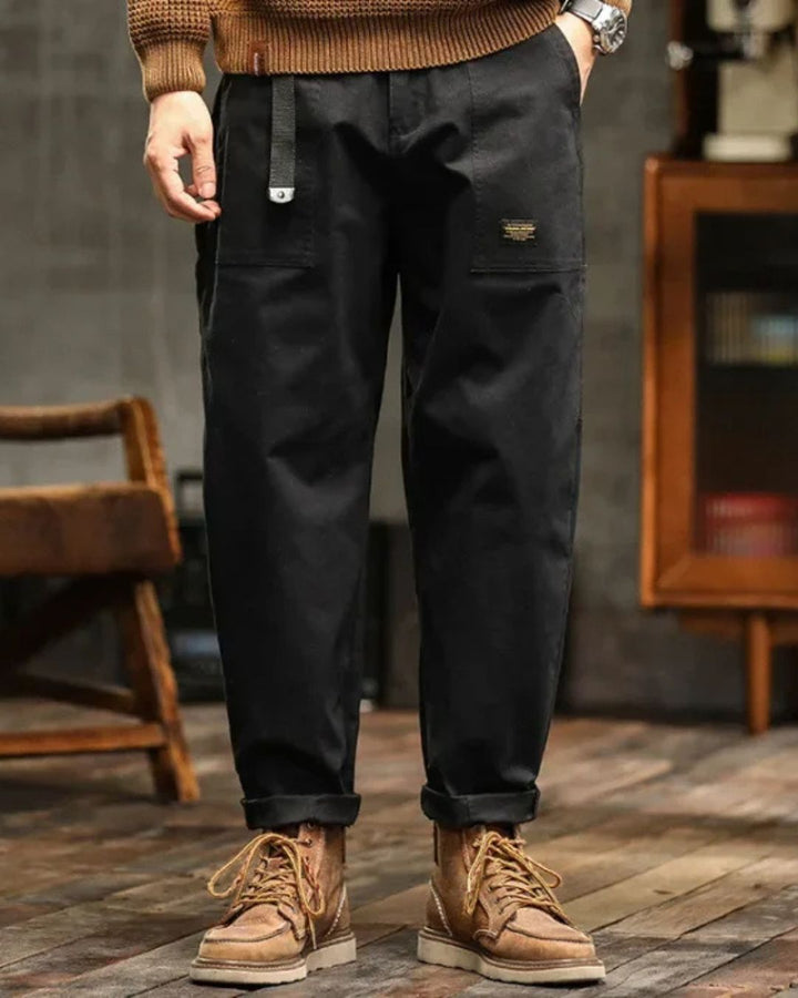 Men’s Baggy Cargo Trousers With Flap Pockets And Drawstring Waist